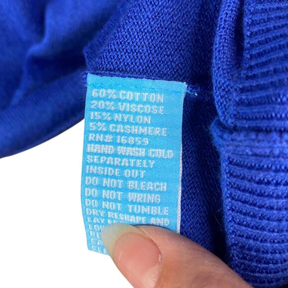 NWT J McLaughlin Cobalt Blue V-neck Cotton Cashmere Pullover Sweater SZ M - Picture 7 of 7